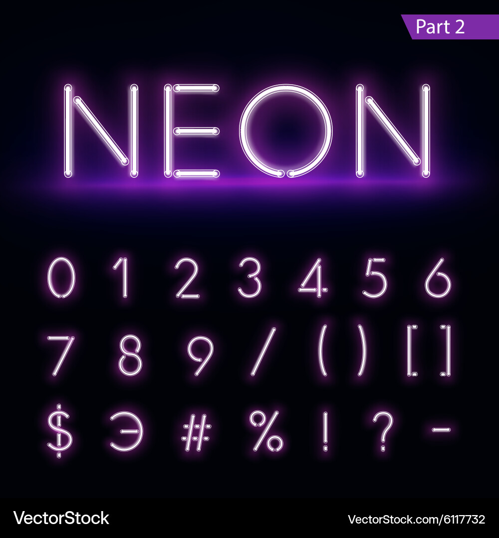 Purple Blue Neon Glowing Alphabet Font Vector Image