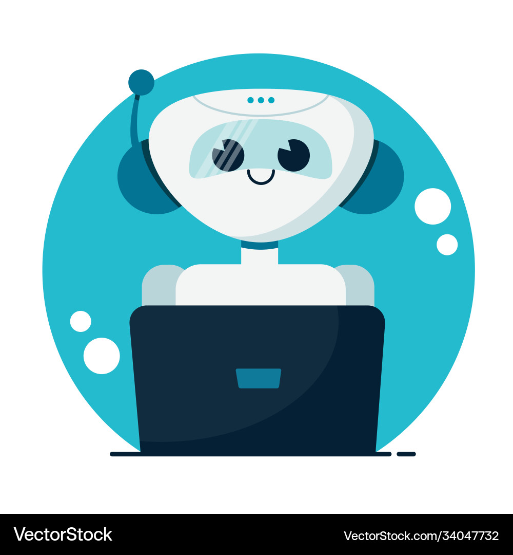 Smiling cute robot chat bot support service Smiling cute robot chat bot support service vector image