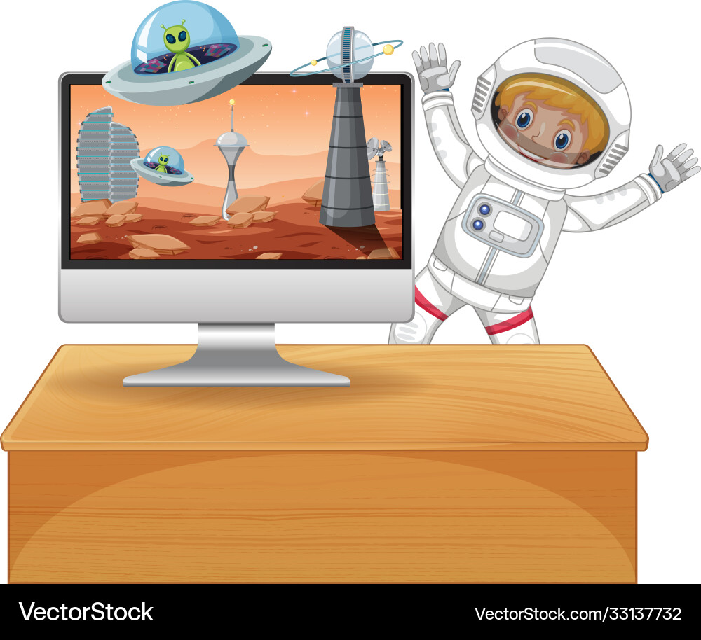 Space scene on computer desktop background Space scene on computer desktop background vector image
