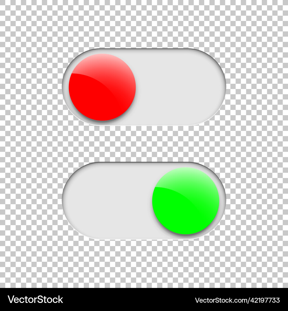 Green on and red off toggle switch buttons Green on and red off toggle switch buttons vector image
