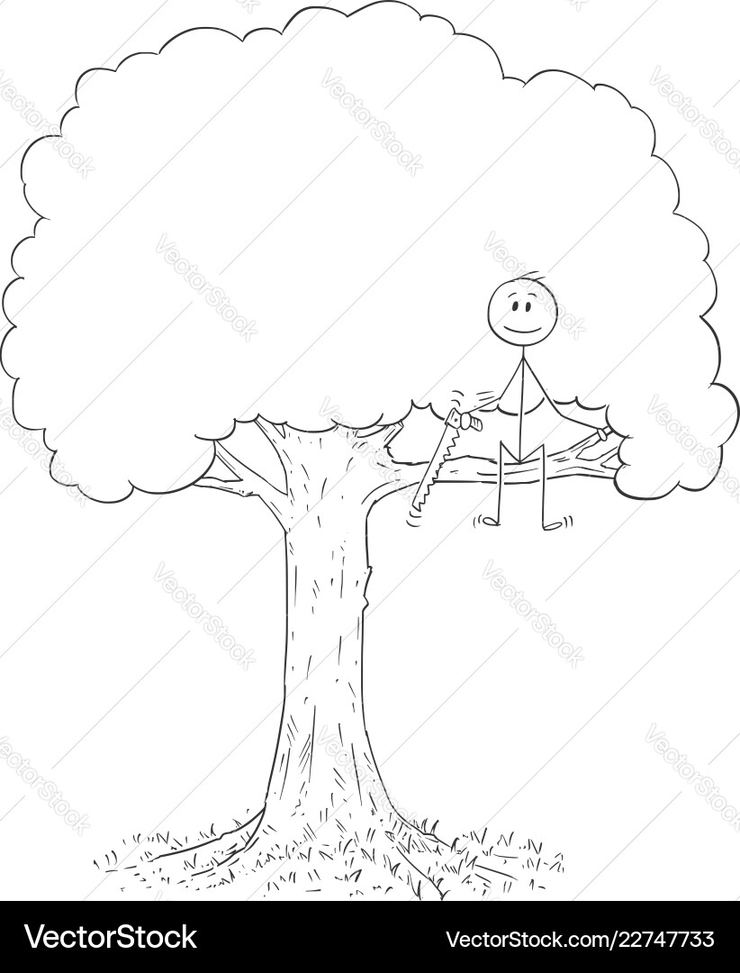 Man Cutting Tree Branch – Failure Concept vector image