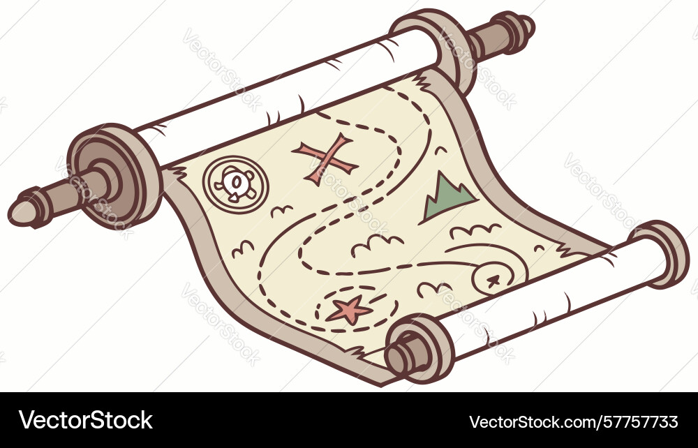Old treasure map on a rolled scroll design Vector Image
