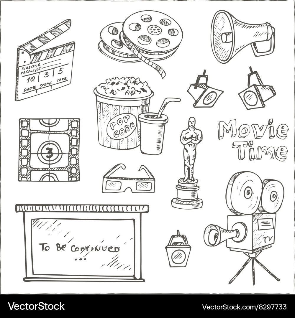 Set of objects and symbols on the cinema theme Vector Image
