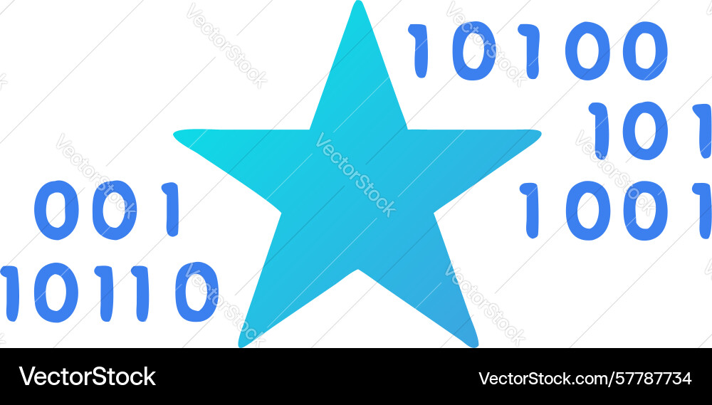 Blue star icon with binary code data elements vector image