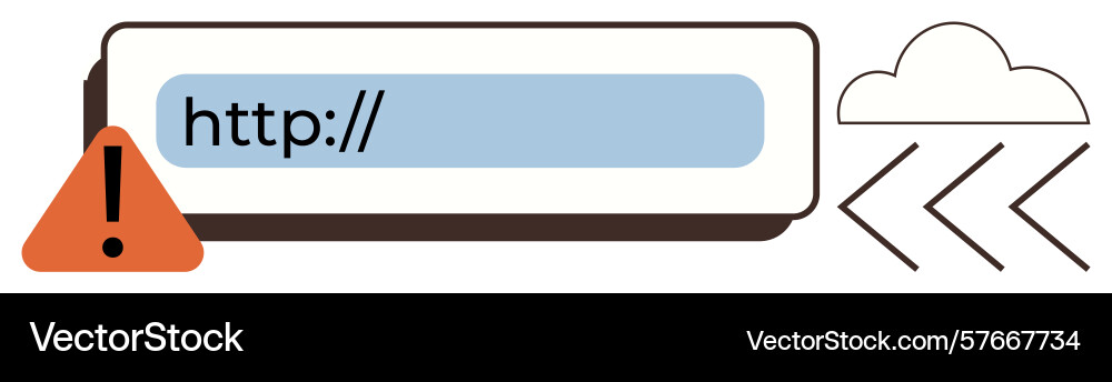 Browser url address bar with error alert and cloud vector image