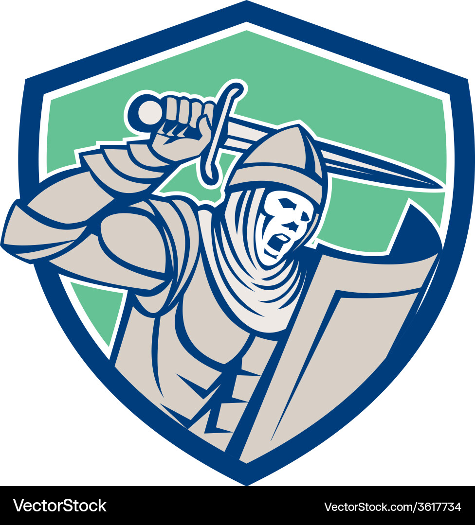 Crusader knight with sword and shield retro vector image