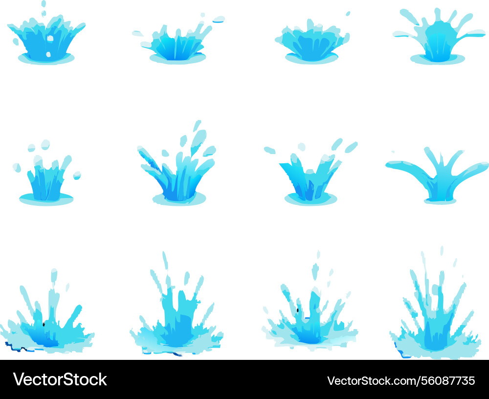 Animation sequence of twelve water splashes Vector Image