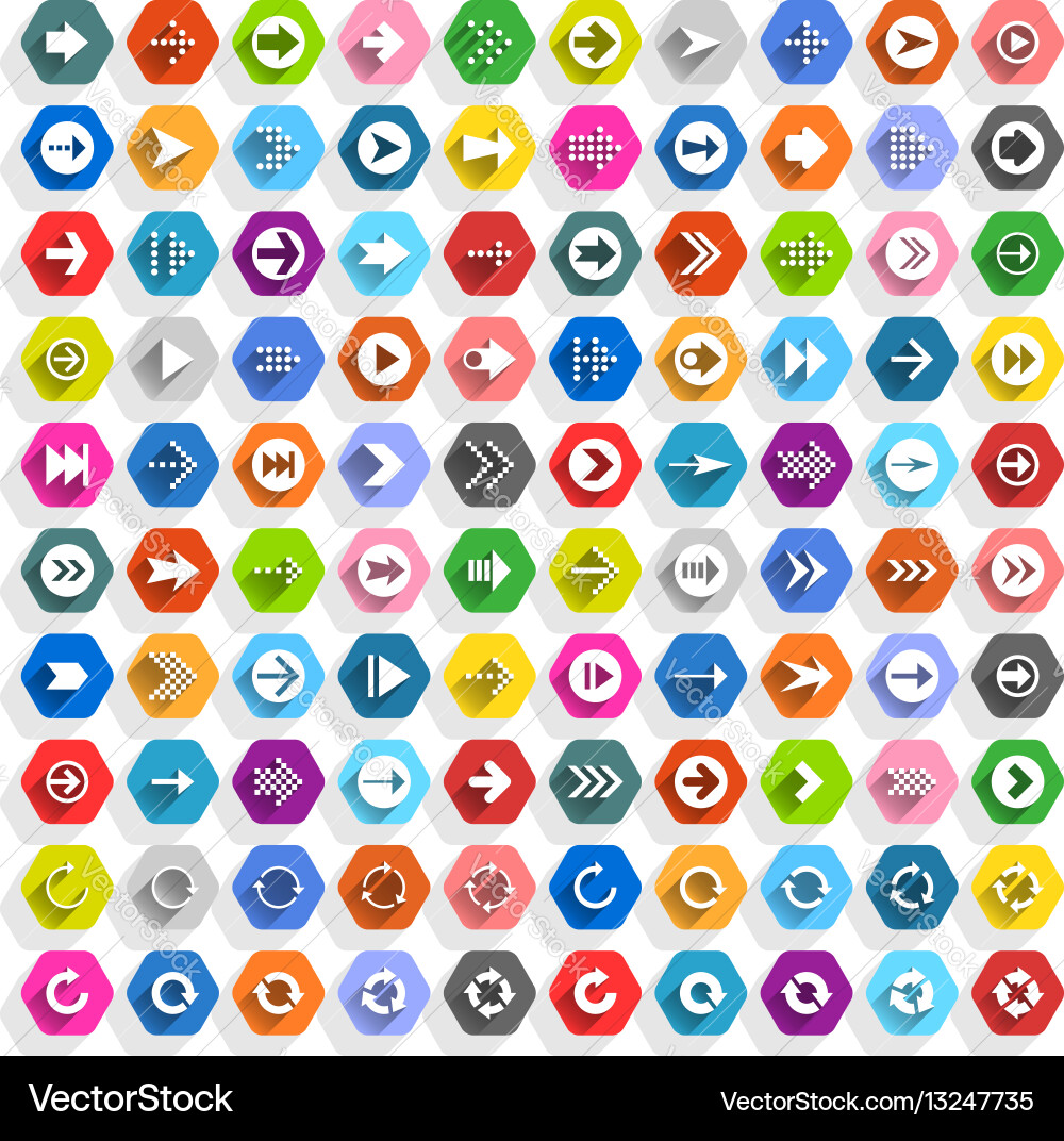 Flat arrow icon hexagon web button vector image