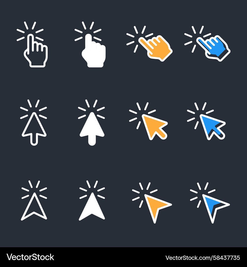 Hand Click Cursor Icon Set Vector Image