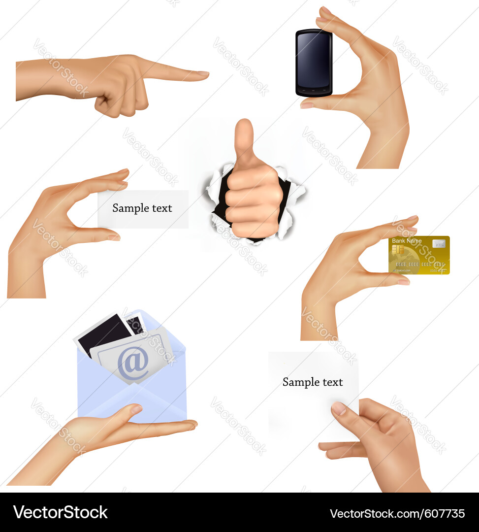Hands with Business Objects - Collection Vector Image