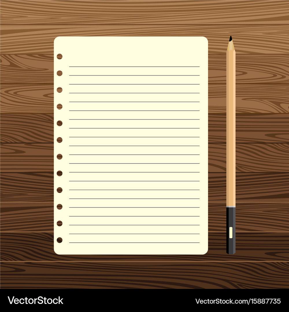 Pencil and lined paper from a notebook on wooden – Royalty-Free Vector |  VectorStock, image size:1000x1080
