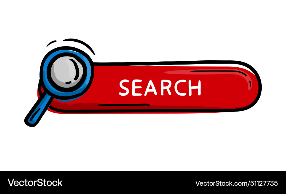 Red button with a magnifying glass and text search vector image