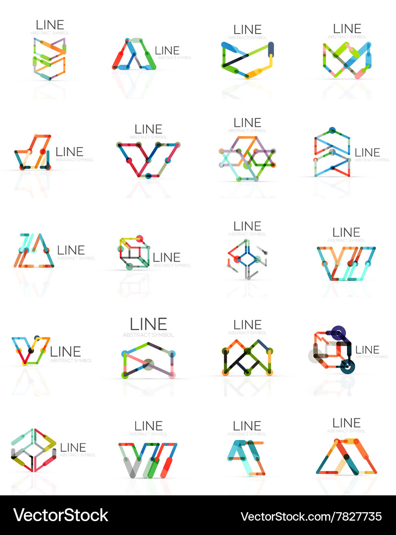 Set of linear abstract logos connected Vector Image