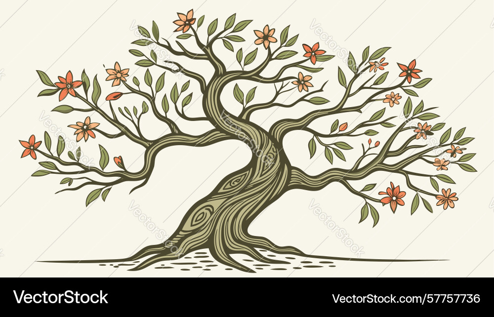 Ancient oak tree with robust roots design Vector Image