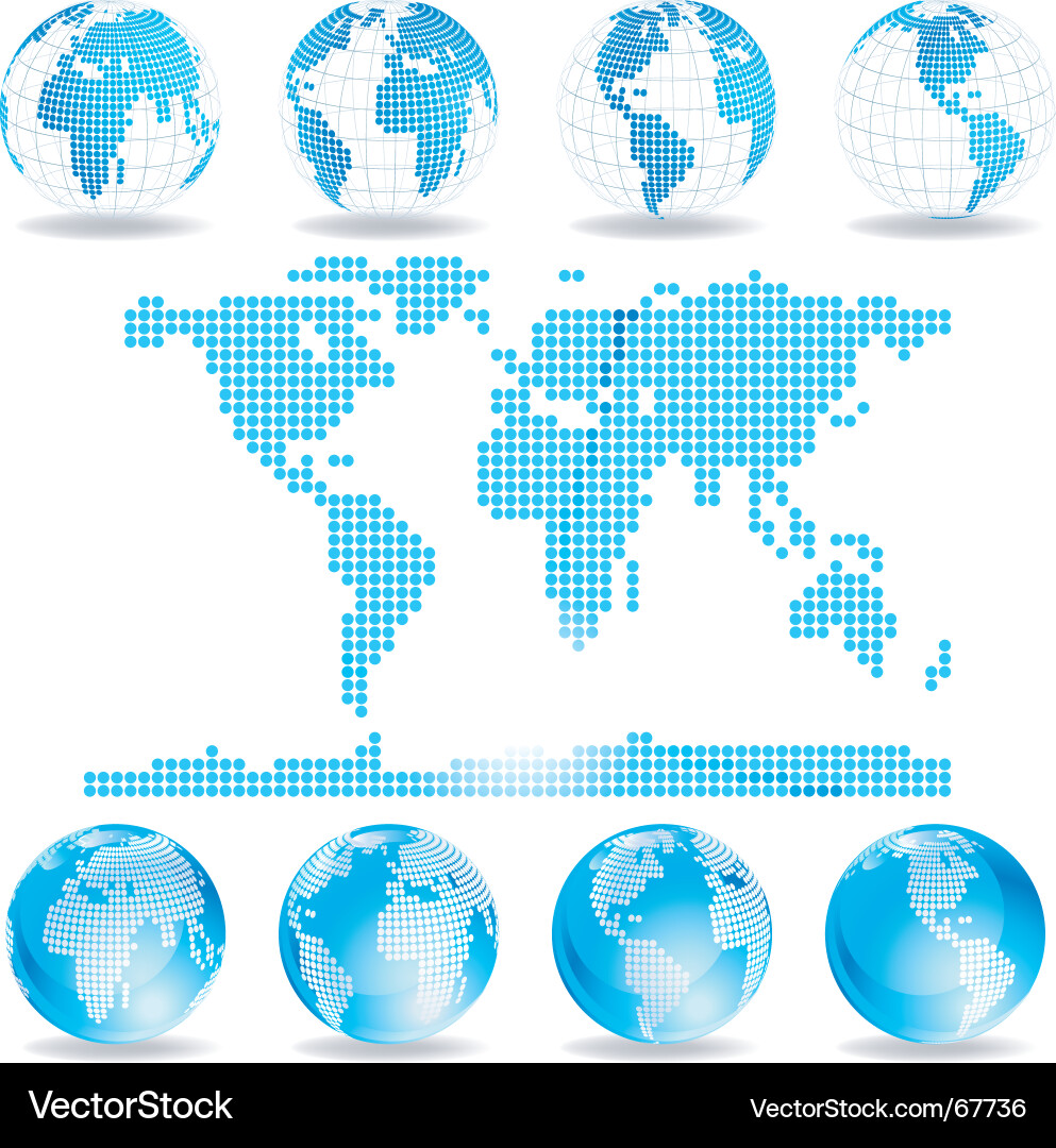 Global Dotted Map with Globes Vector Image