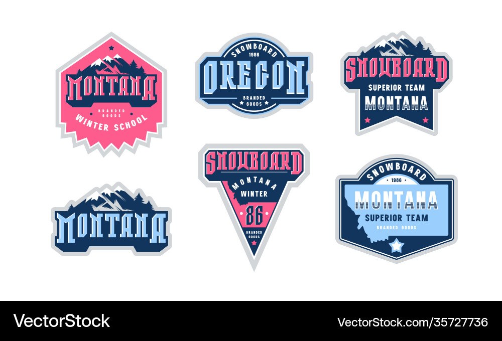 Montana and oregon snowboarding emblem set Montana and oregon snowboarding emblem set vector image
