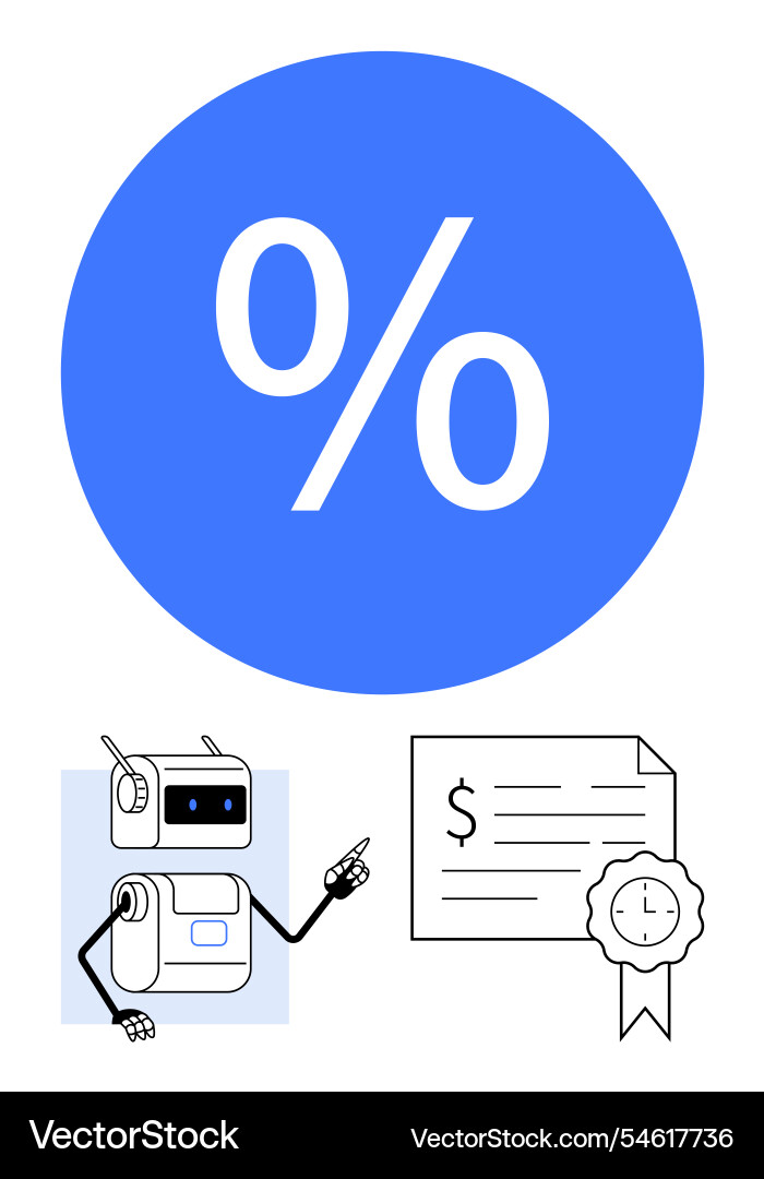 Robot pointing at certificate with large Vector Image
