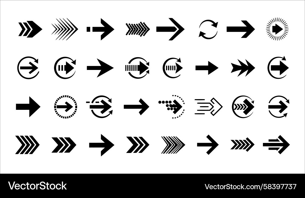 Diverse Arrow Icon Set - Navigation Vector Image