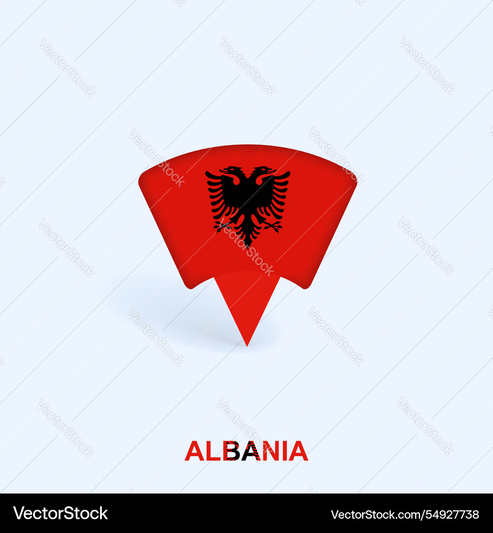 Albania flag map pointer design with shadow Albania flag map pointer design with shadow vector image