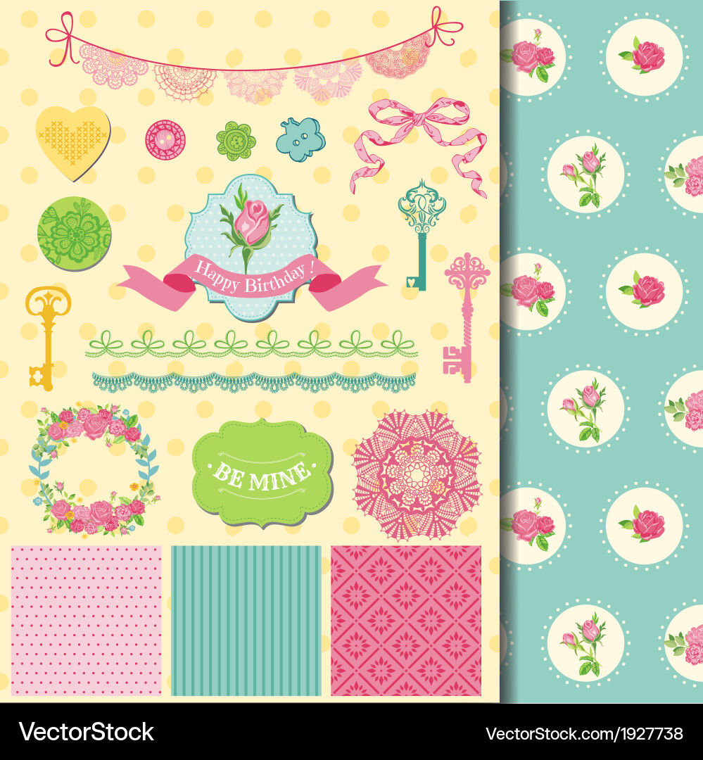 Design elements - floral shabby chic theme Vector Image