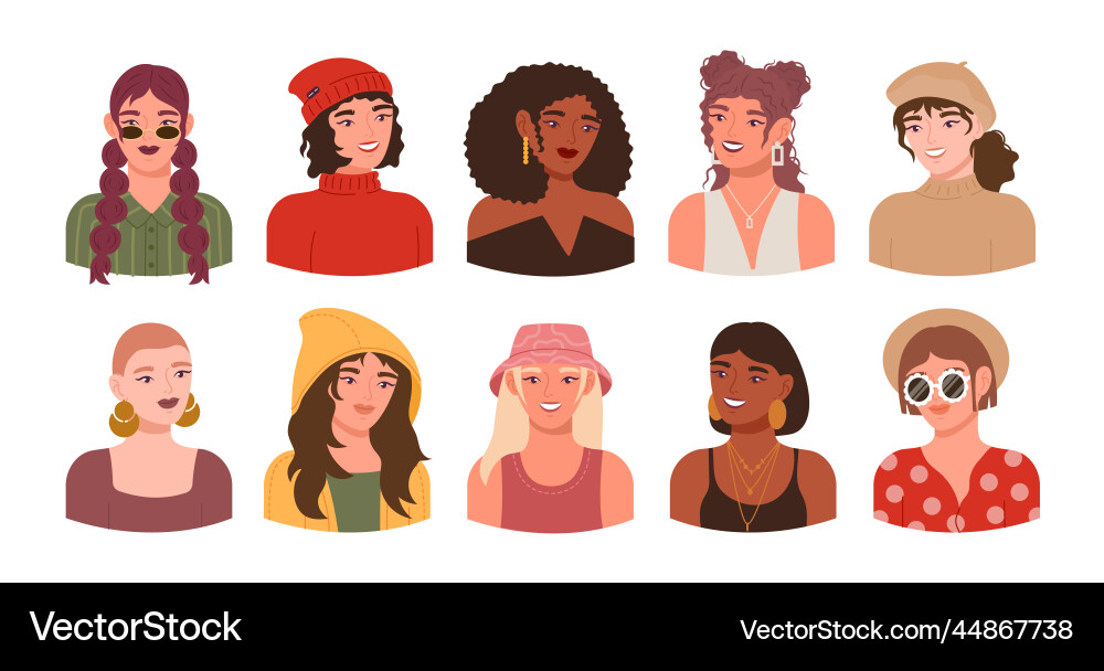 Female woman portrait girl avatars collection Female woman portrait girl avatars collection vector image