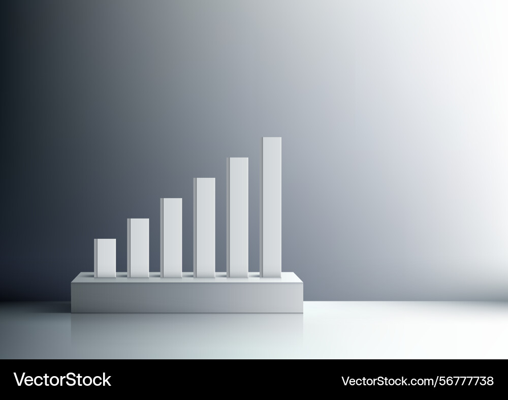 Modern minimalist 3d bar graph showing upward Modern minimalist 3d bar graph showing upward vector image