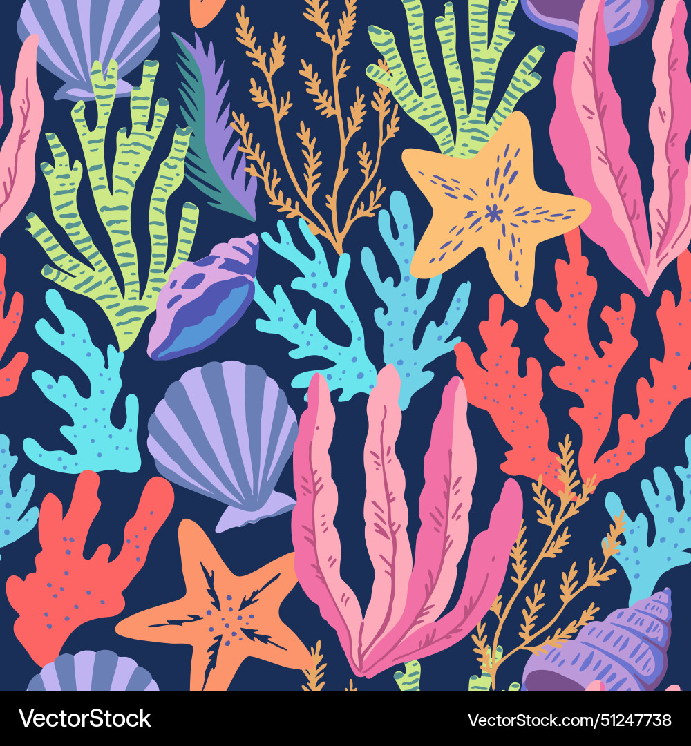 Seamless pattern with colorful sea elements Vector Image
