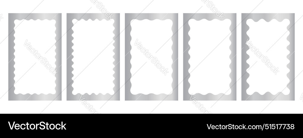 Set of silver rectangle frames with wavy inner Vector Image