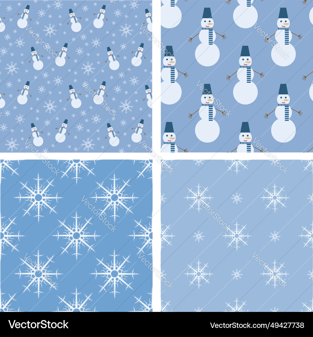 Set with seamless patterns snowman vector image
