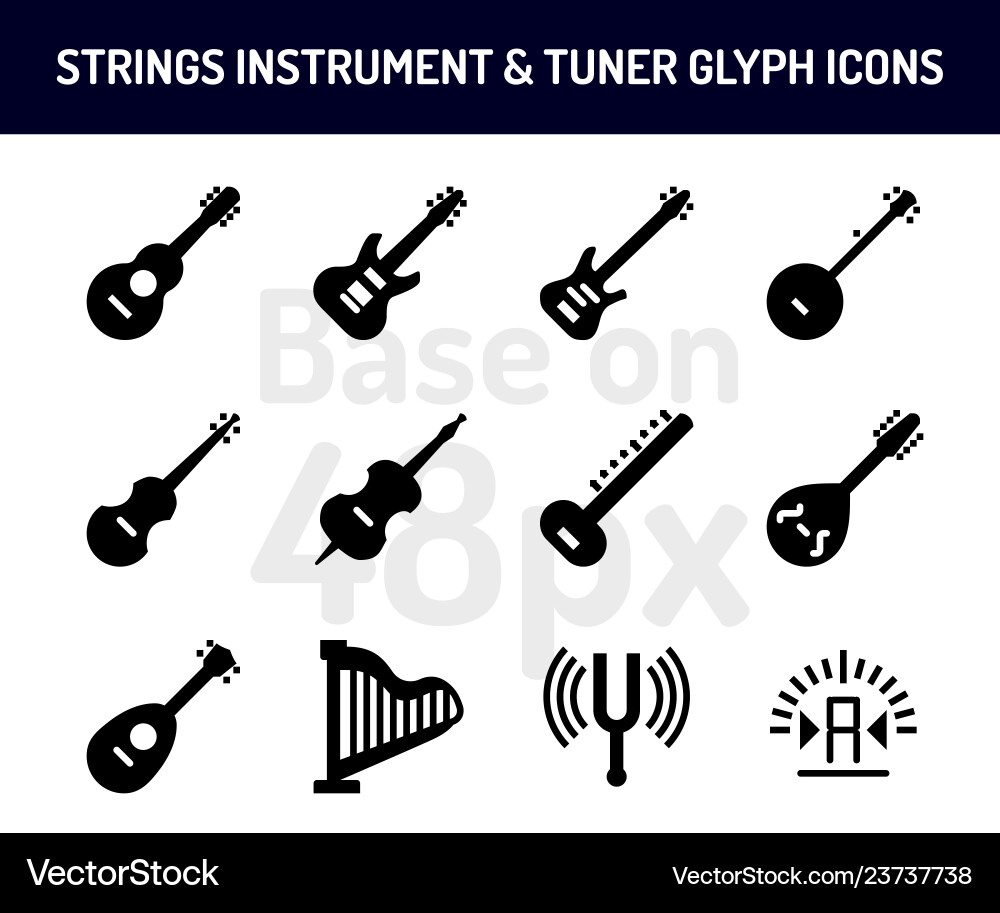 String Instrument Icon Set - Solid Icons vector image
