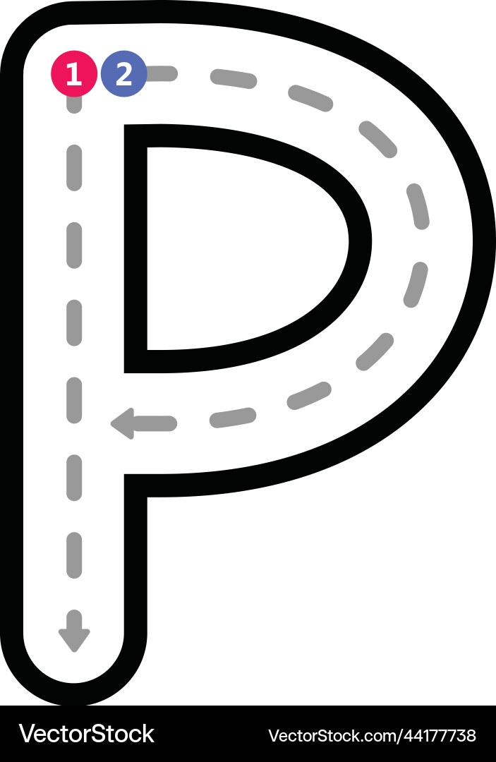 Tracing alphabet uppercase capital letter p Tracing alphabet uppercase capital letter p vector image