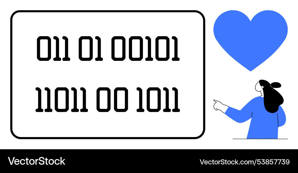 Binary code display with blue heart and person Binary code display with blue heart and person vector image