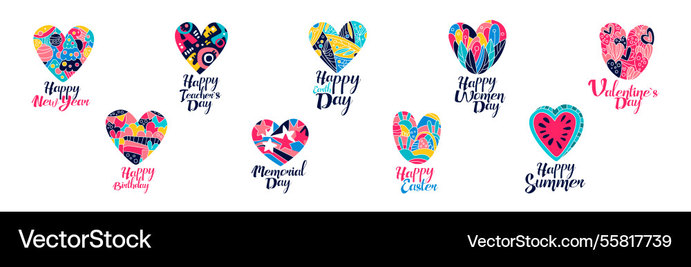 Happy holidays heart shape cards with inscription Happy holidays heart shape cards with inscription Vector Image