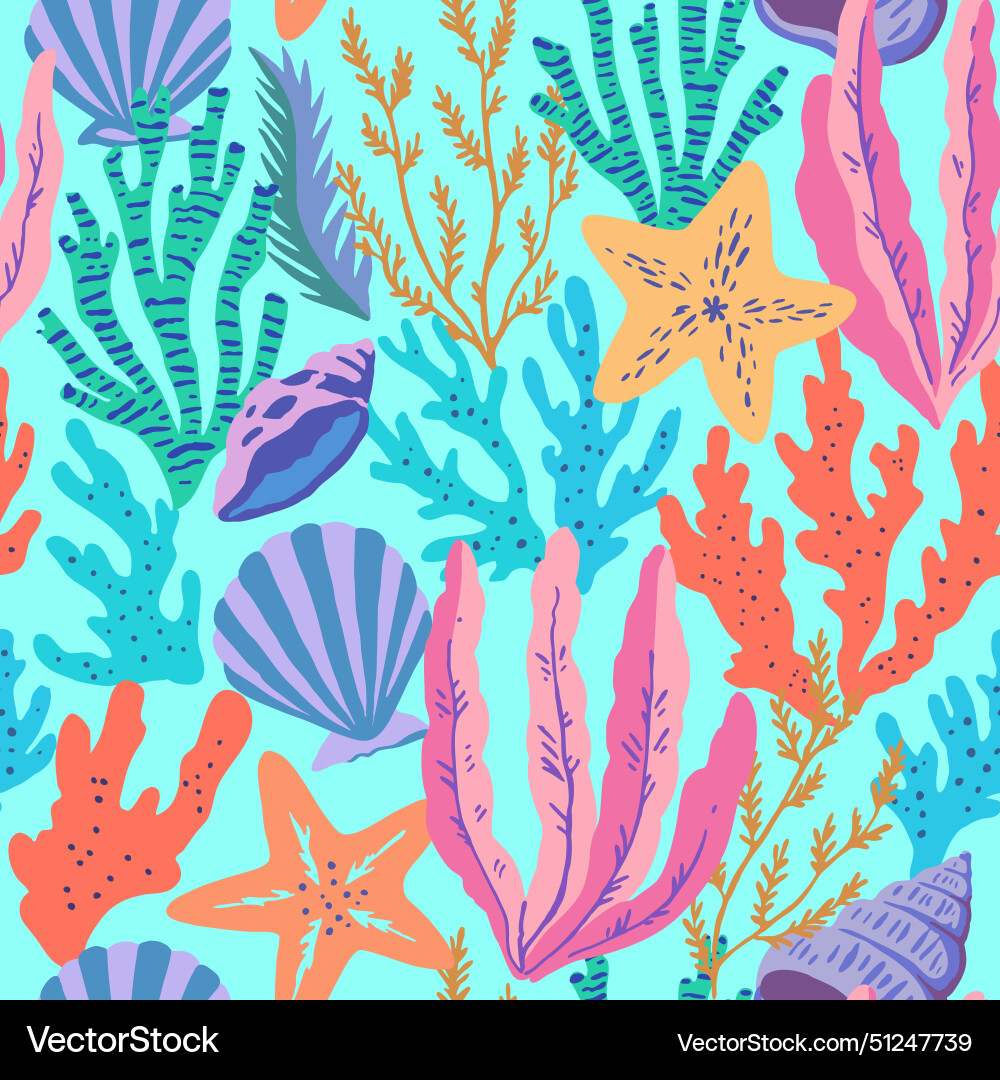 Seamless pattern with colorful sea elements Seamless pattern with colorful sea elements Vector Image