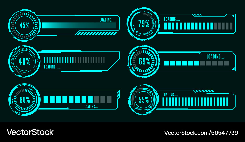 Set of modern loading progress bar hud user Set of modern loading progress bar hud user vector image