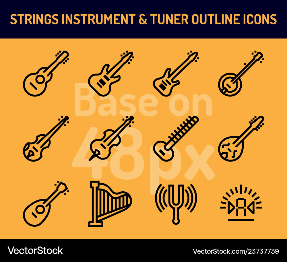 String instrument icon set outline icons base String instrument icon set outline icons base Vector Image