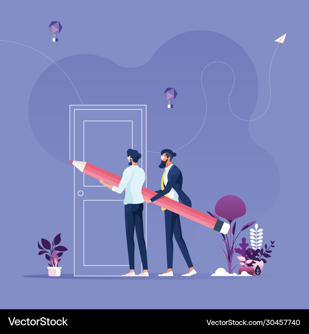 Businessman drawing a door on wall Businessman drawing a door on wall vector image