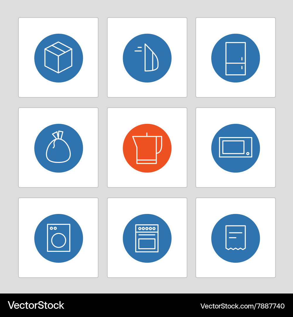Different line style icons on circles vector image