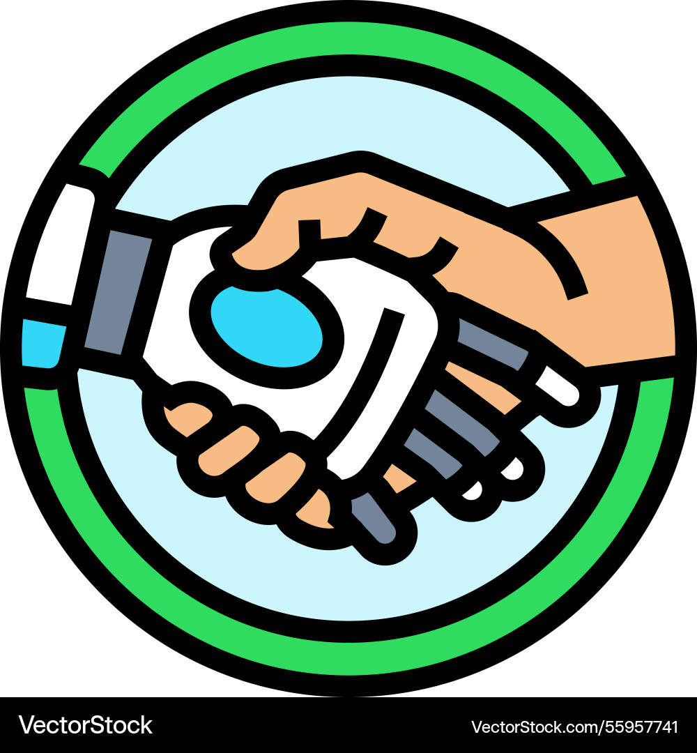Human and robot handshake ai integration color Human and robot handshake ai integration color vector image
