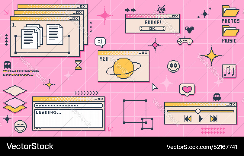 Y2K Computer Window Retro Pixel Art vector image