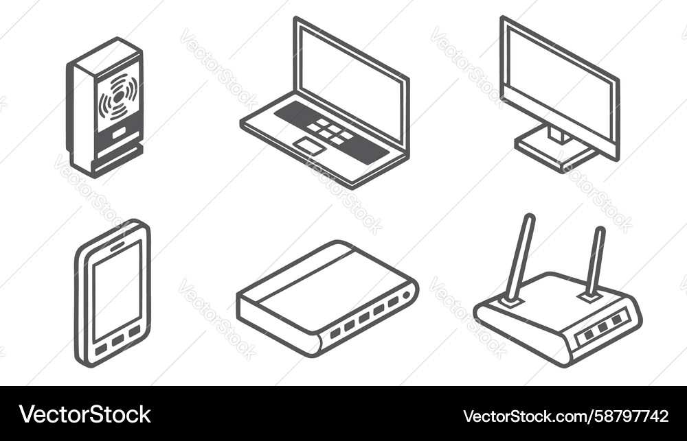 Computing and networking devices icon set design Vector Image