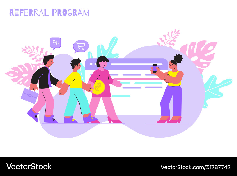Referral program flat composition Royalty Free Vector Image