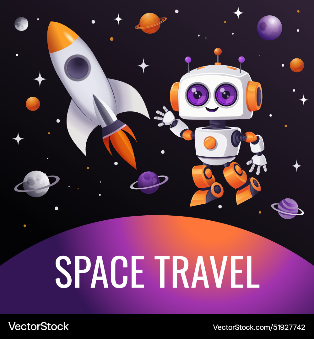 Robot in space background banner vector image