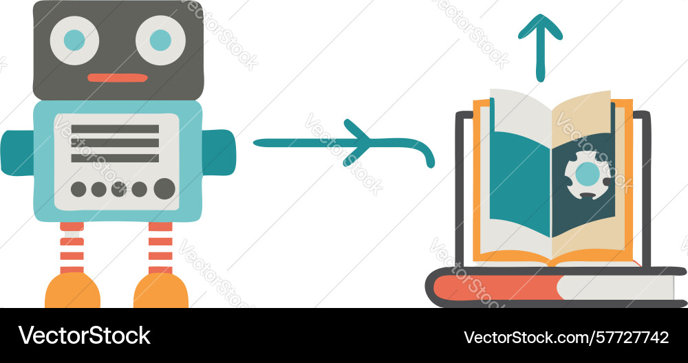 Roboter Buchserver ai Wissensverarbeitung Design Vektorbild