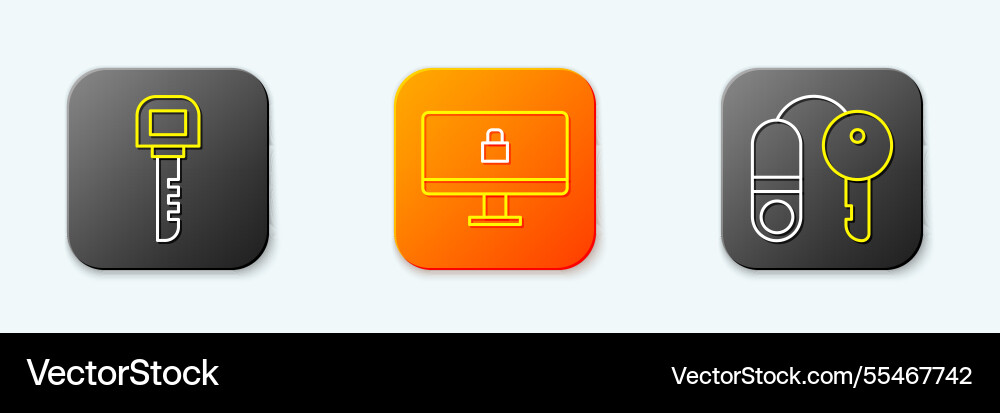 Set line key lock on computer monitor and house Set line key lock on computer monitor and house vector image