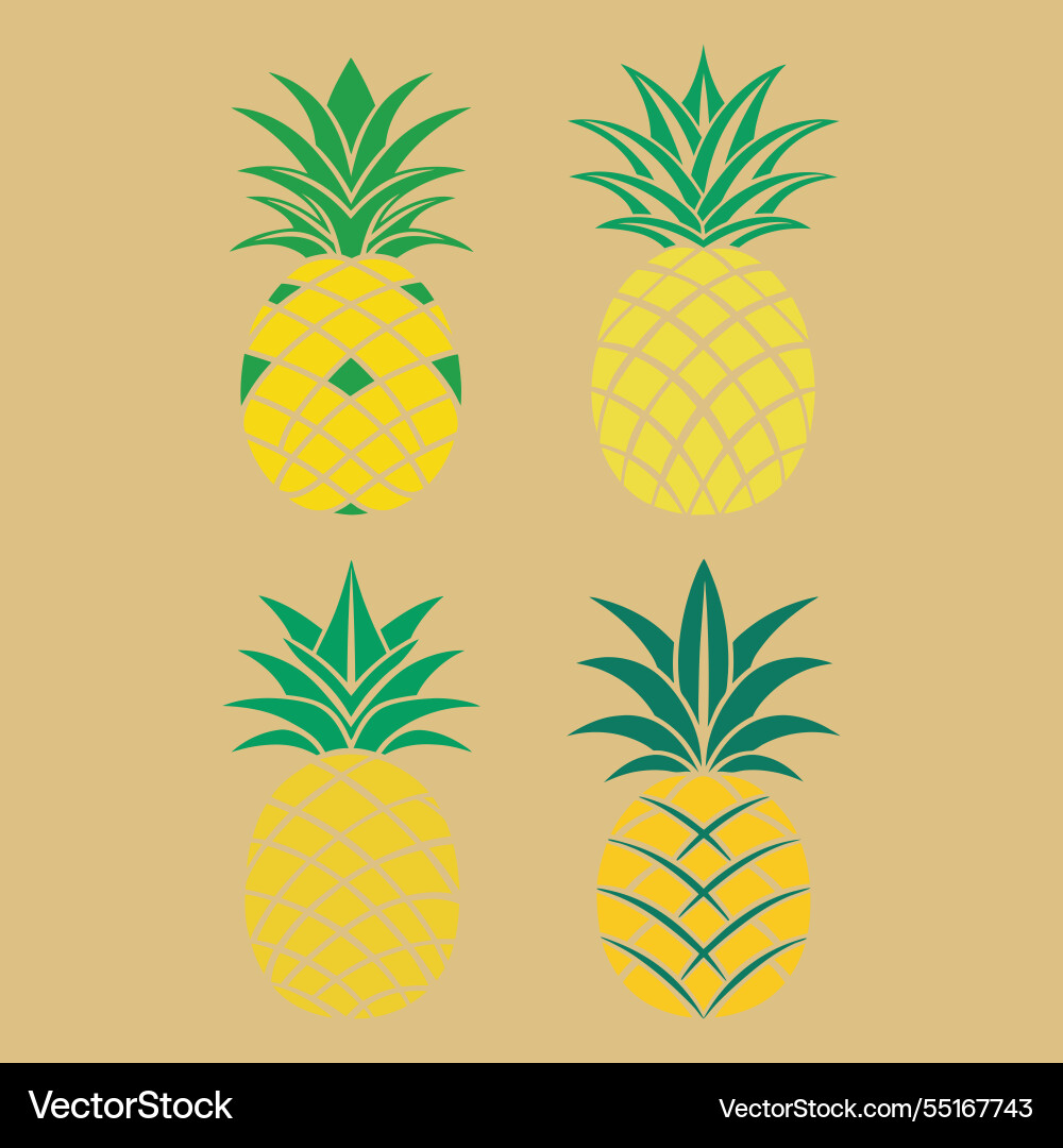 Four colorful pineapple silhouettes against Four colorful pineapple silhouettes against vector image