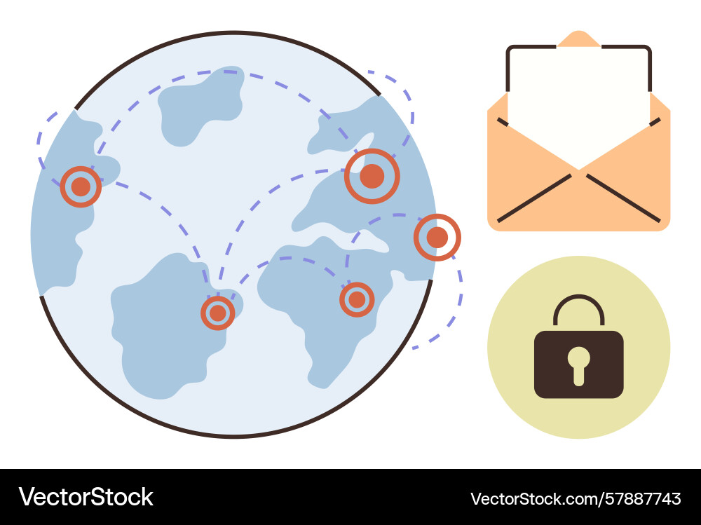 Global communication network with encryption Global communication network with encryption vector image