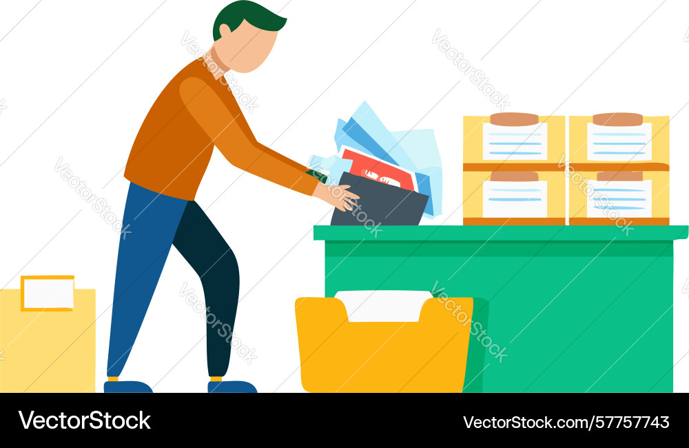 Man organizing boxes and files design generative vector image