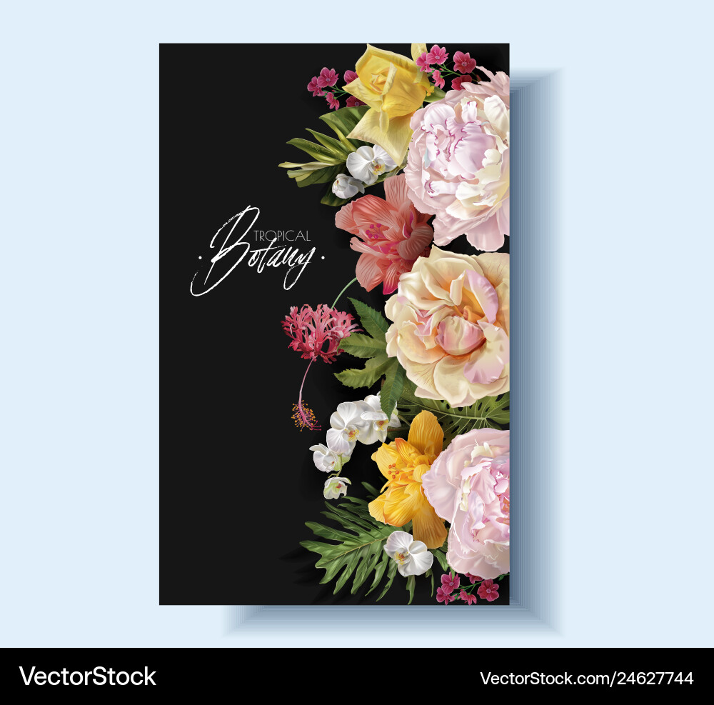 Border with flowers and tropical leaves Border with flowers and tropical leaves vector image