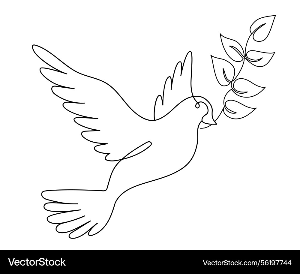 Flying dove bird with branch one continuous line Flying dove bird with branch one continuous line Vector Image